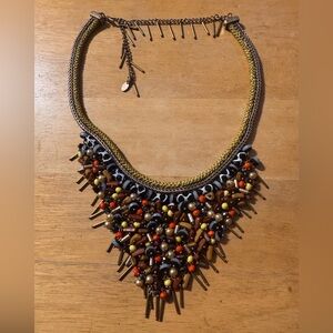 Zara Statement Beaded Antique Gold Tone Necklace